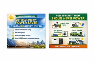 Victoria Midday Power Saver program offering 3 hours of free electricity daily and how homeowners can use solar batteries to maximise savings