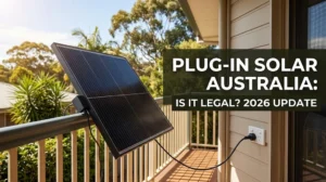 Plug-in solar panel connected to a home power outlet in Australia