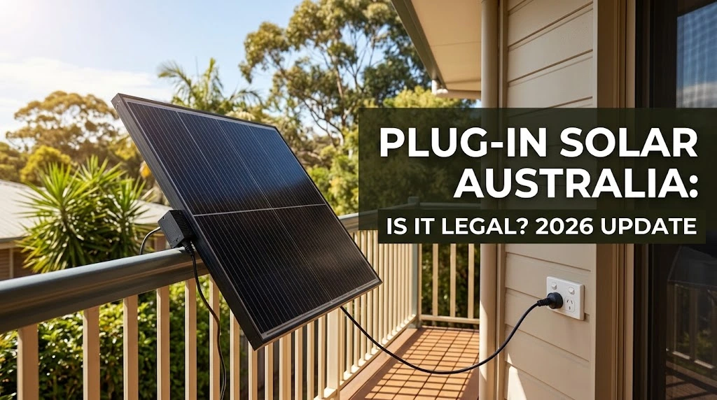 Plug-in solar panel connected to a home power outlet in Australia